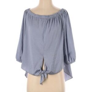 Jondi Chambray Blue 3/4 Sleeve Tie Front Blouse